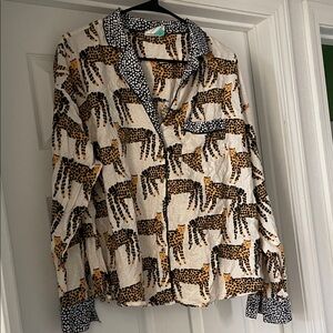 Maeve by Anthropologie Animal Print Pajama Top - Black, White, Gold
